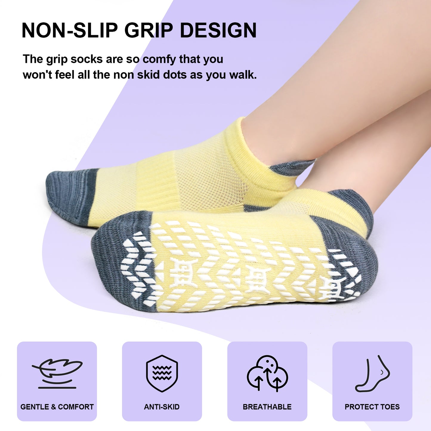 Grip Pilates Socks for Women, PUTUO Non Slip Yoga Sock, Gripper Socks for Athletic Pilates Ballet Workout Hospital, 6 Pairs