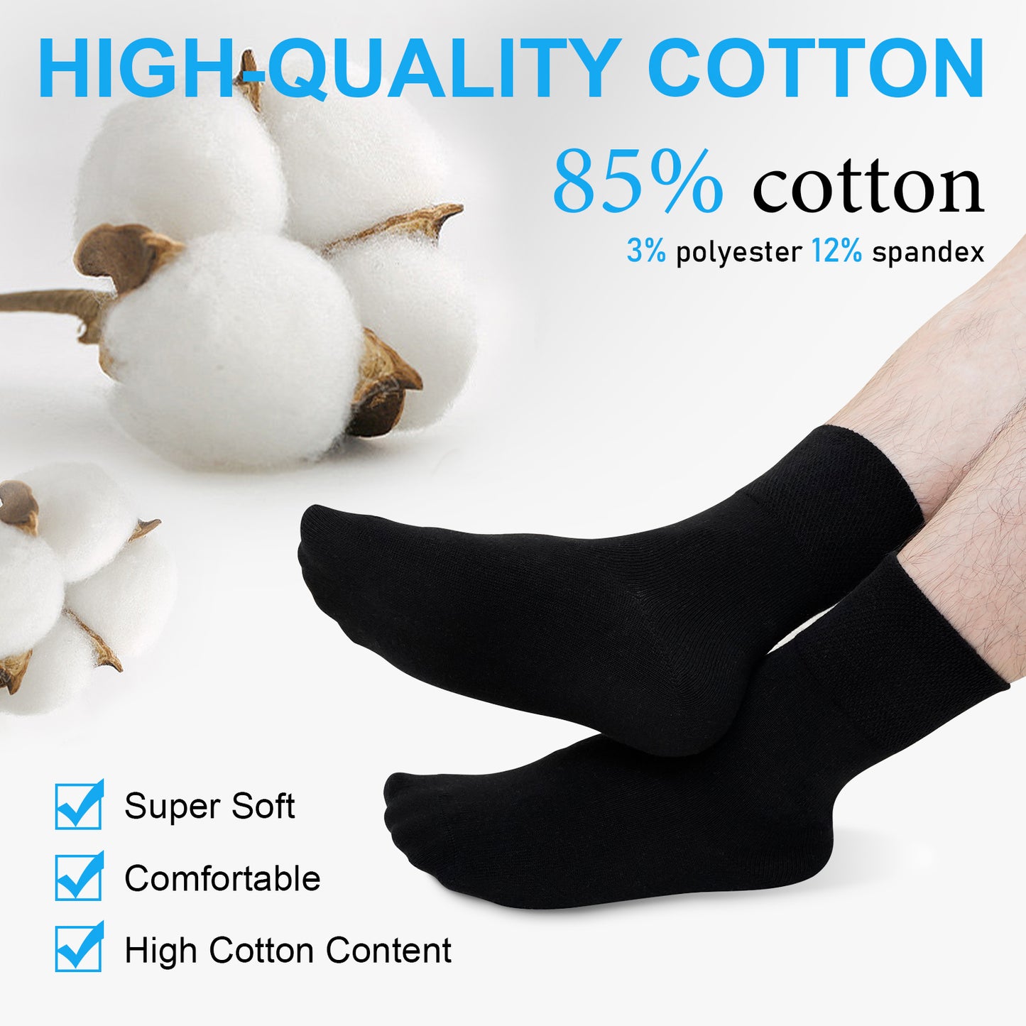 Mens Socks, PUTUO Mens Dress Socks, Casual Business Soft Breathable Cotton Socks for Office Leisure Walking Home, 5 Pairs