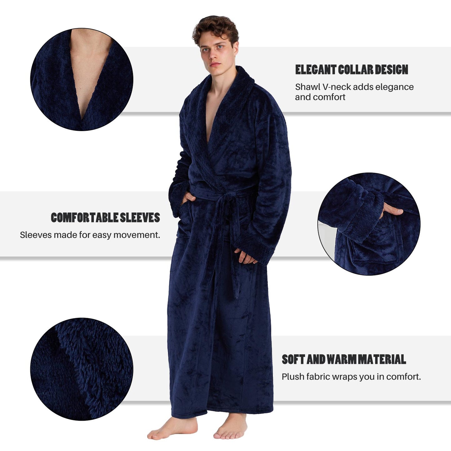 Mens Robe, PUTUO Robes for Men, Cozy Warm Soft Fluffy Fleece Bathrobe, Fuzzy Luxury Spa Dressing Gown for Men Gifts with Pockets