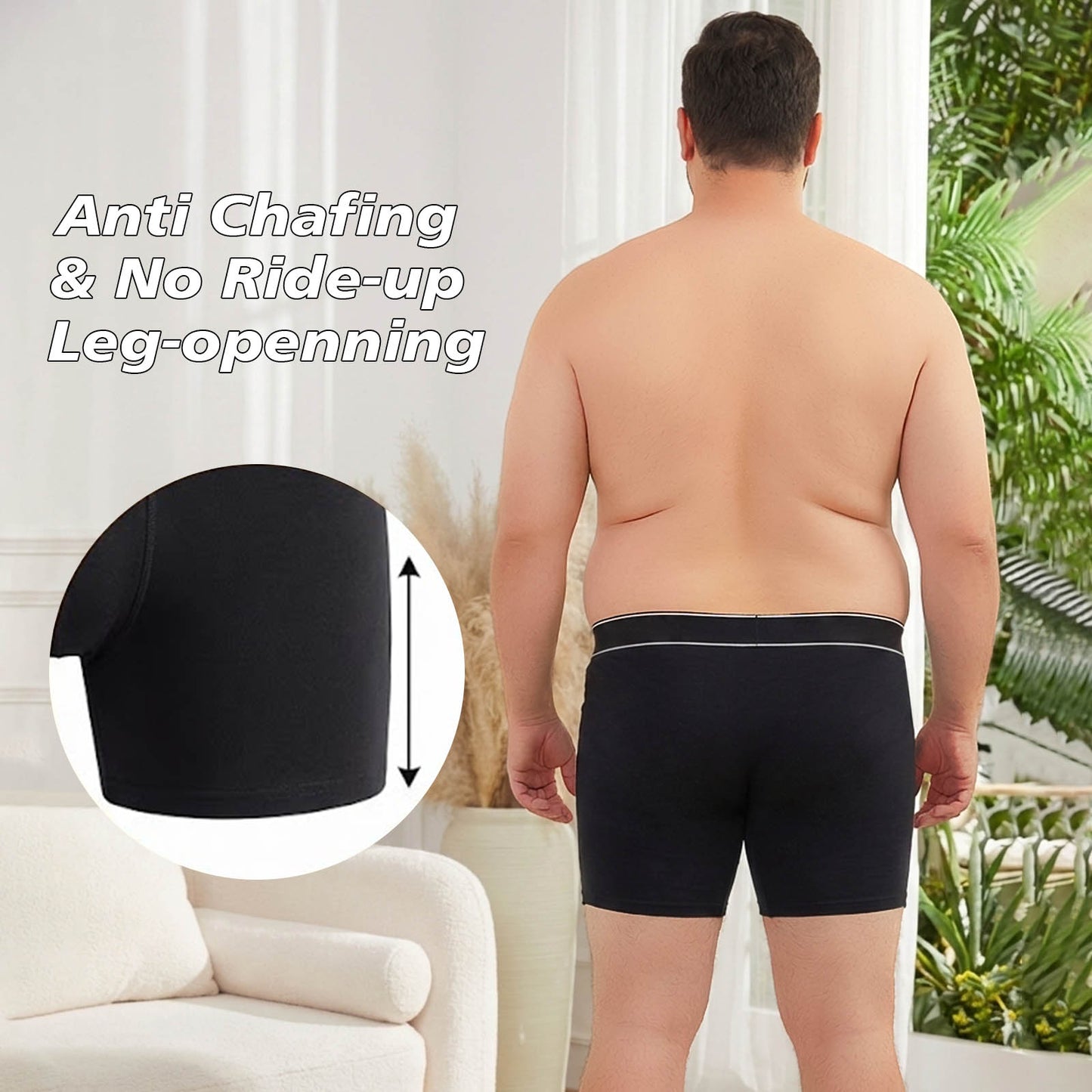 Big and Tall Mens Underwear, PUTUO Mens Boxer Briefs, Comfort Cotton Stretch Classic Design, Length Moisture Wicking Underwear 5-Pack, Black