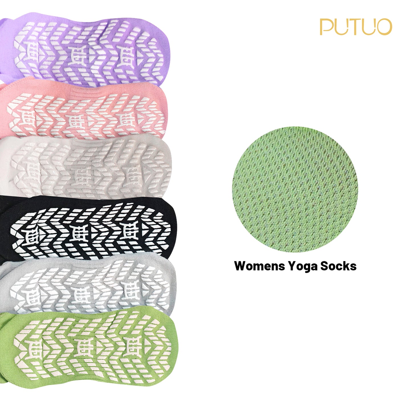Grip Pilates Socks for Women, PUTUO Non Slip Yoga Sock, Gripper Socks for Athletic Pilates Ballet Workout Hospital, 6 Pairs