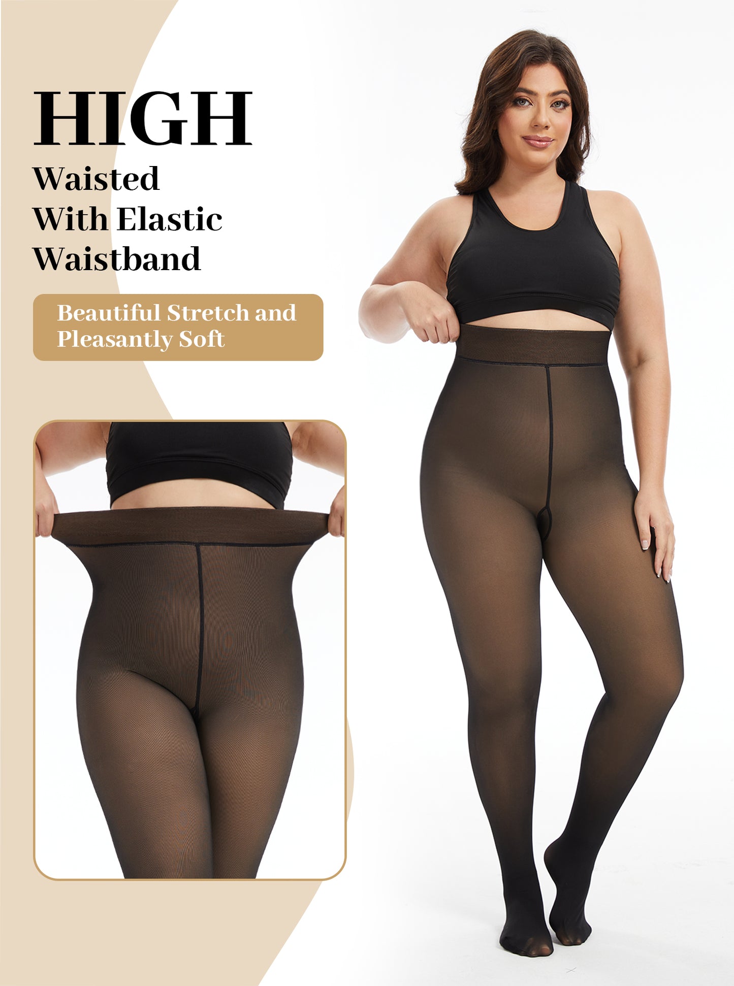 Fleece Lined Tights for Women, PUTUO Plus Size Tights, Sheer Leggings Fake Translucent Plus Size Pantyhose, Winter Thermal High Waisted Pantyhose for Women, Black