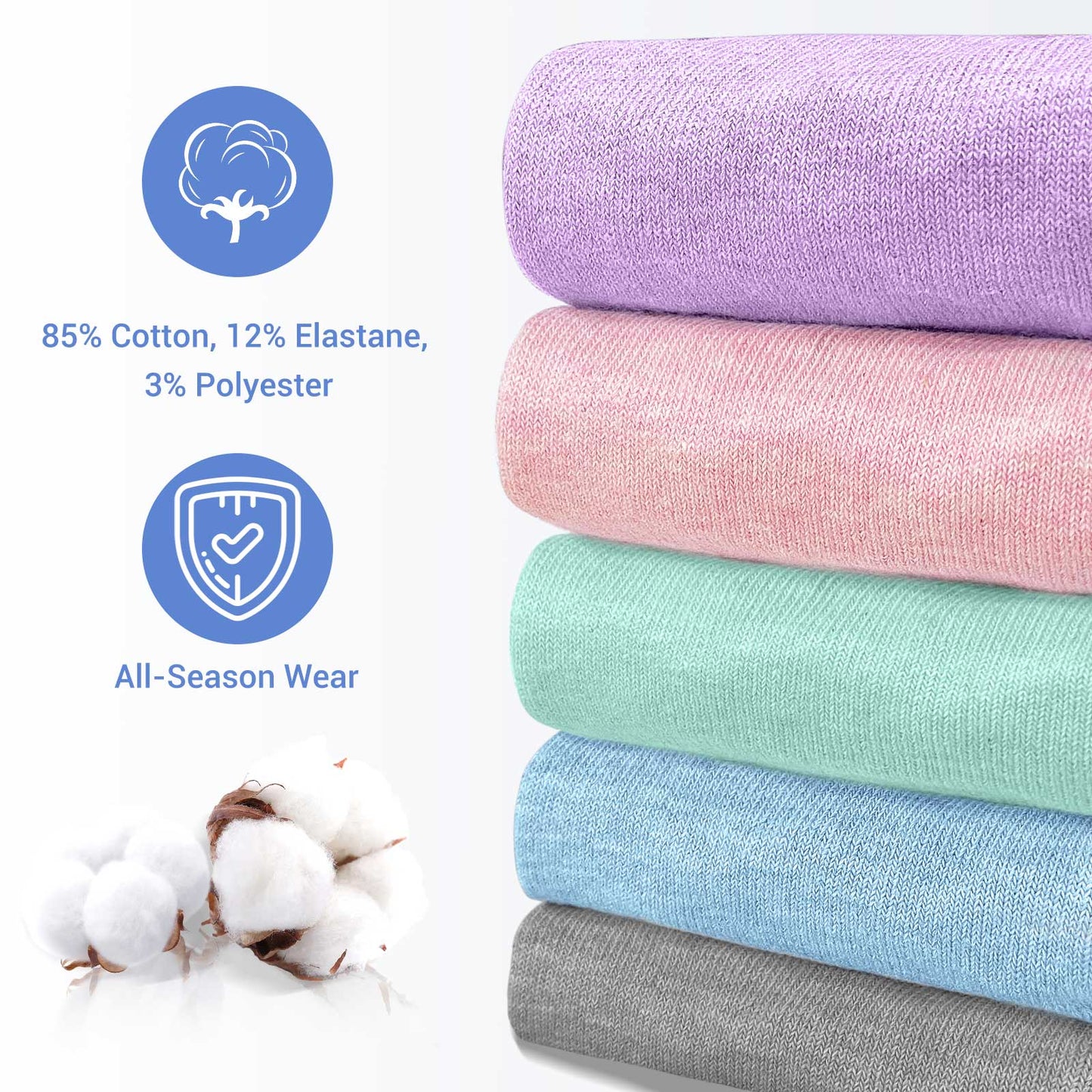 Non Slip Socks for Women, PUTUO Grip Socks, Cotton Crew Socks for Women, Ideal for Yoga, Pilates, Hospital, 5-Pair