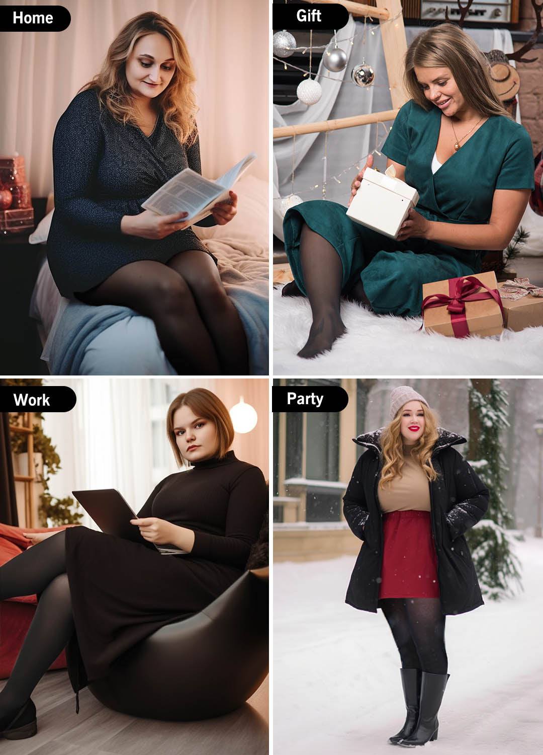 Fleece Lined Tights for Women, PUTUO Plus Size Tights, Sheer Leggings Fake Translucent Plus Size Pantyhose, Winter Thermal High Waisted Pantyhose for Women, Black