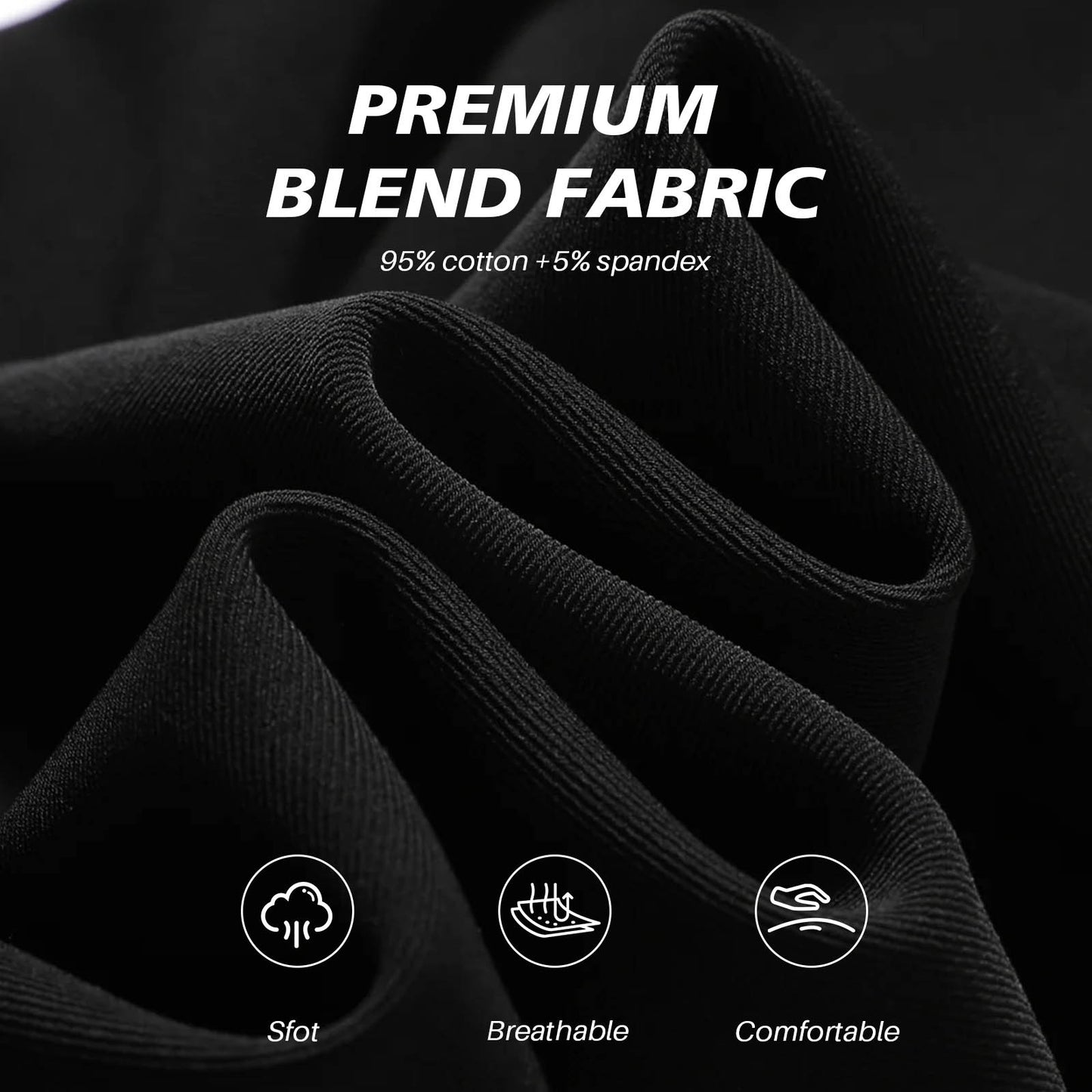 Big and Tall Mens Underwear, PUTUO Mens Boxer Briefs, Comfort Cotton Stretch Classic Design, Length Moisture Wicking Underwear 5-Pack, Black