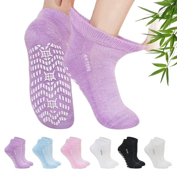 Ankle Diabetic Socks for Men and Women, PUTUO Non-Slip Bamboo Viscose Socks, Super Soft Loose Breathable Grippy Socks for Women, Durable with Seamless Toe and Non-Binding Top, 6 Pairs