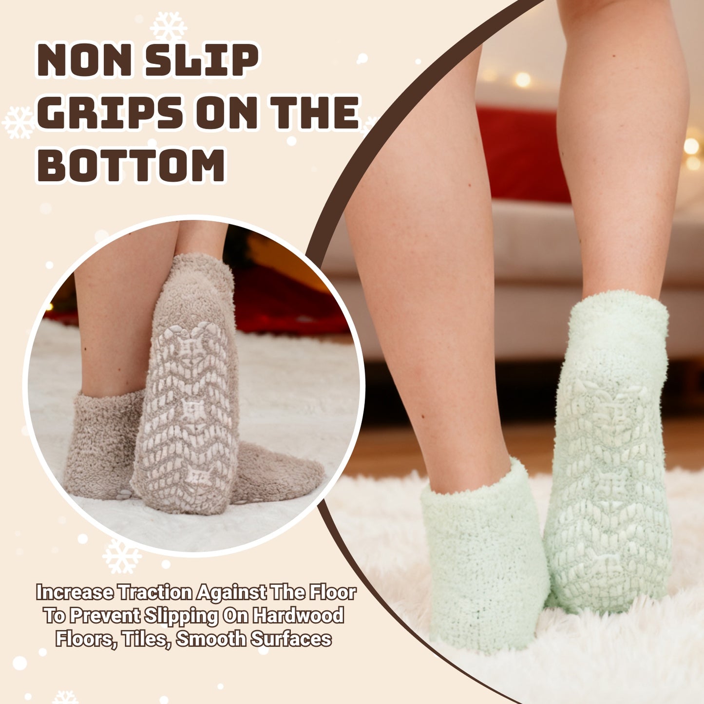 Fuzzy Socks for Women, PUTUO Gripper Socks, Cozy Fluffy Non Slip Socks, Soft Winter Warm Socks for Women, 5 Pairs