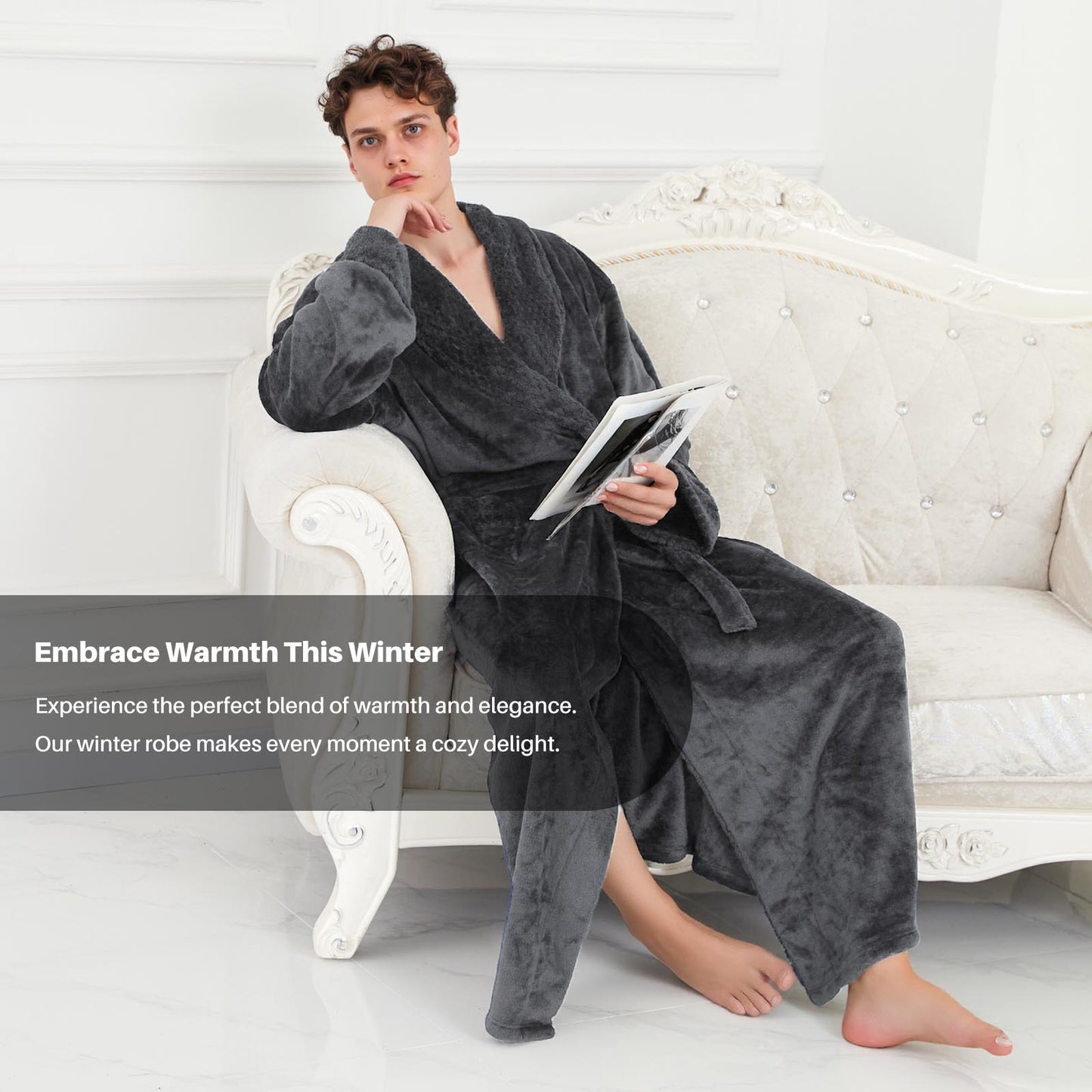Mens Robe, PUTUO Robes for Men, Cozy Warm Soft Fluffy Fleece Bathrobe, Fuzzy Luxury Spa Dressing Gown for Men Gifts with Pockets