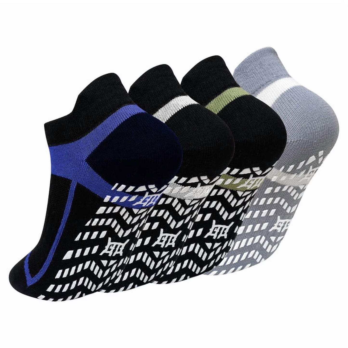 Non Slip Grip Socks for Men, PUTUO Cotton Pilates Hospital Fitness Sports Socks for Men with Grips, 4 Pairs