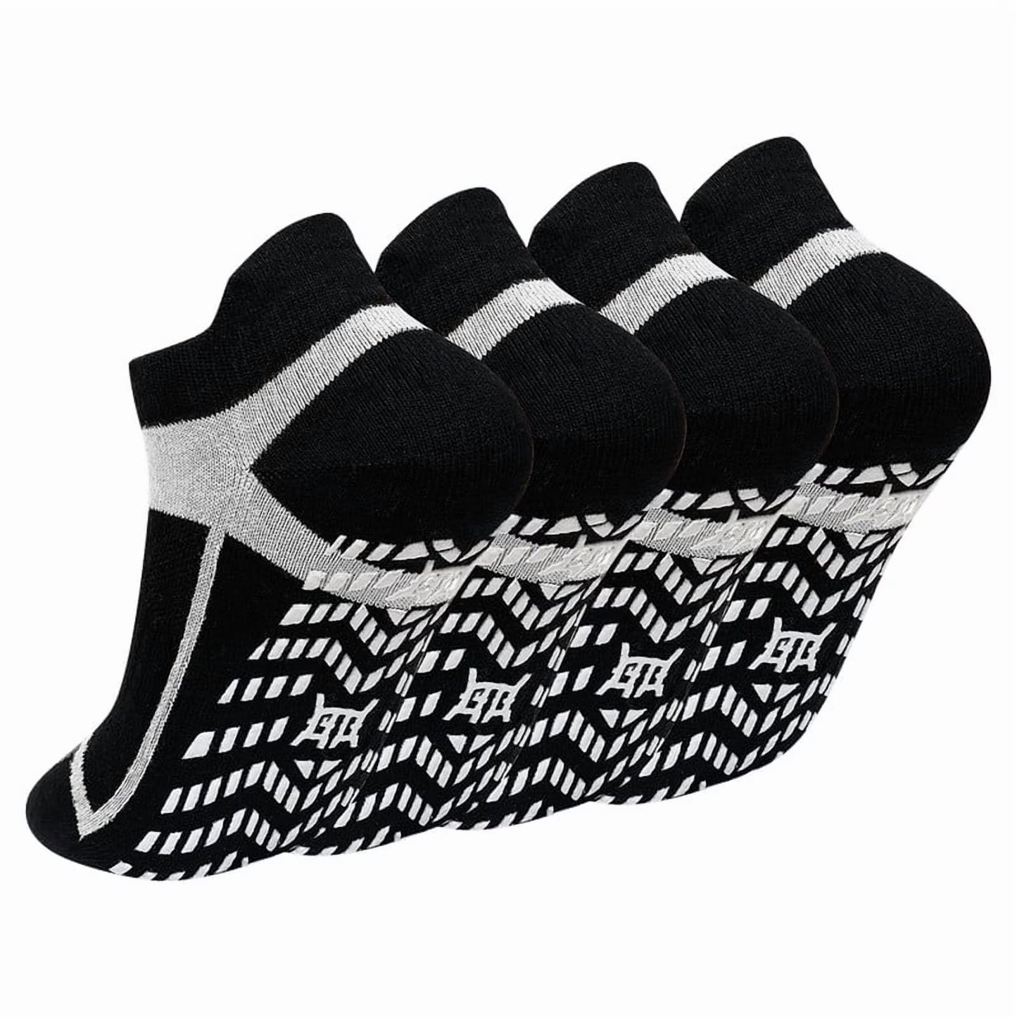 Non Slip Grip Socks for Men, PUTUO Cotton Pilates Hospital Fitness Sports Socks for Men with Grips, 4 Pairs