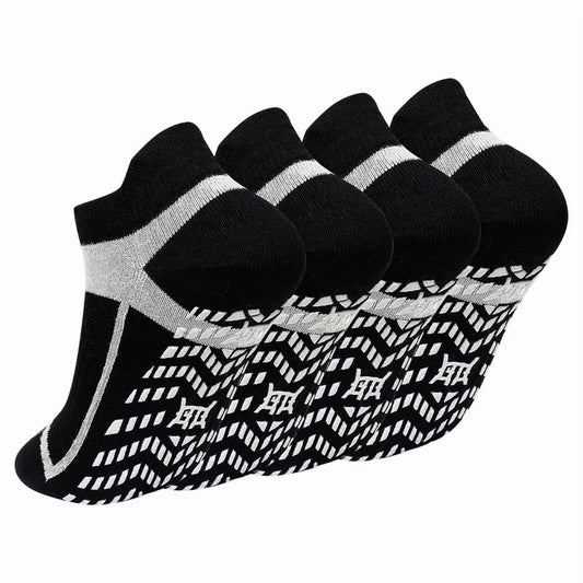 Non Slip Grip Socks for Men, PUTUO Cotton Pilates Hospital Fitness Sports Socks for Men with Grips, 4 Pairs