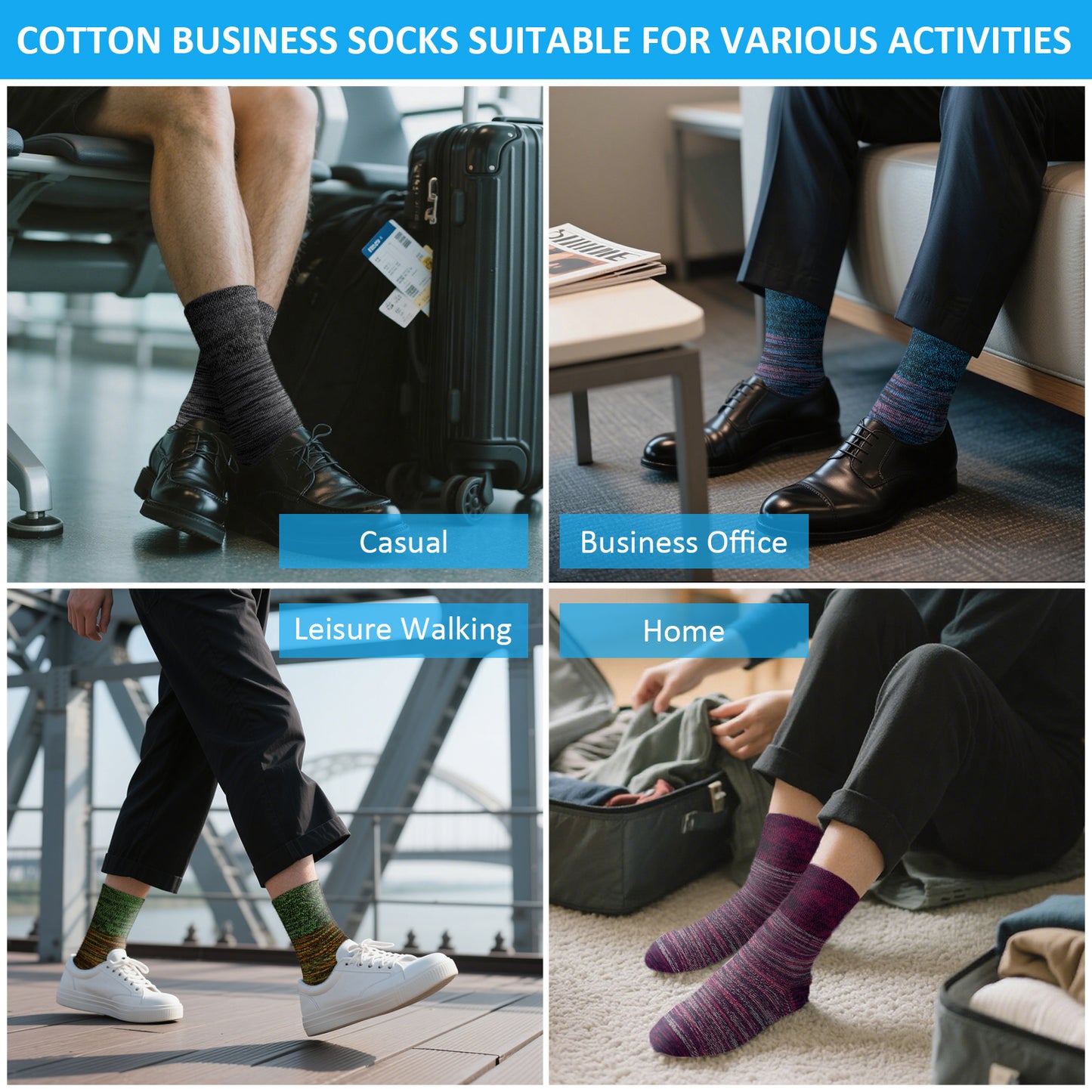 Mens Socks, PUTUO Mens Dress Socks, Casual Business Soft Breathable Cotton Socks for Office Leisure Walking Home, 5 Pairs