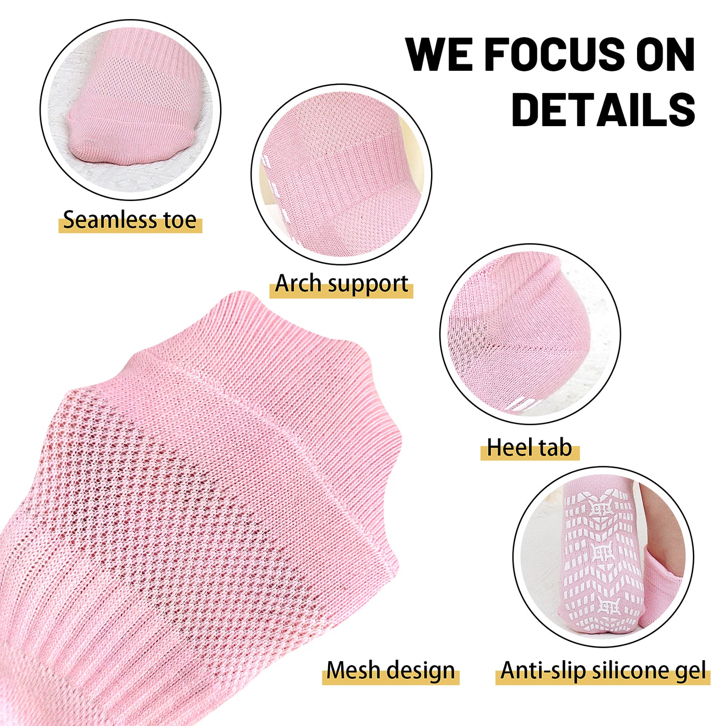 Grip Pilates Socks for Women, PUTUO Non Slip Yoga Sock, Gripper Socks for Athletic Pilates Ballet Workout Hospital, 6 Pairs