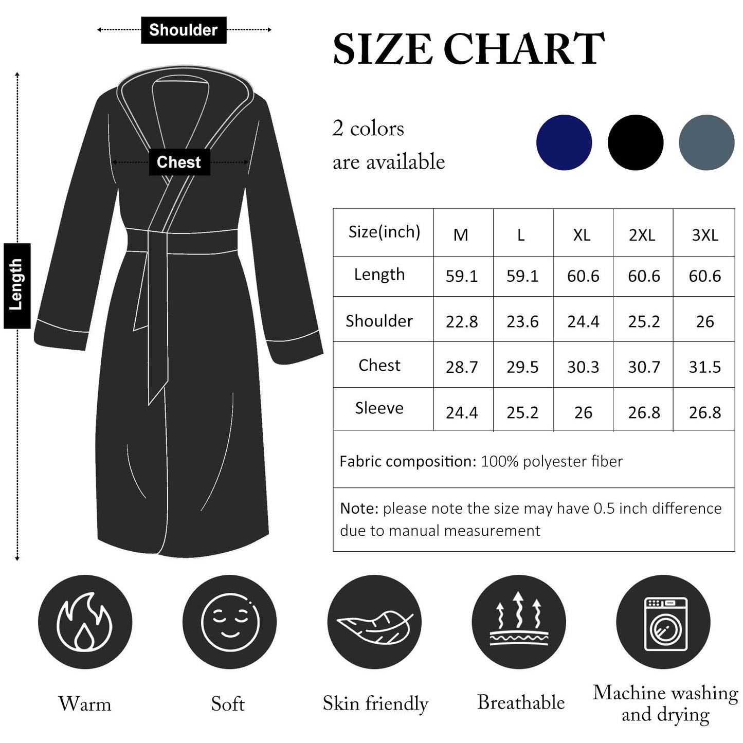 Mens Robe, PUTUO Robes for Men, Cozy Warm Soft Fluffy Fleece Bathrobe, Fuzzy Luxury Spa Dressing Gown for Men Gifts with Pockets