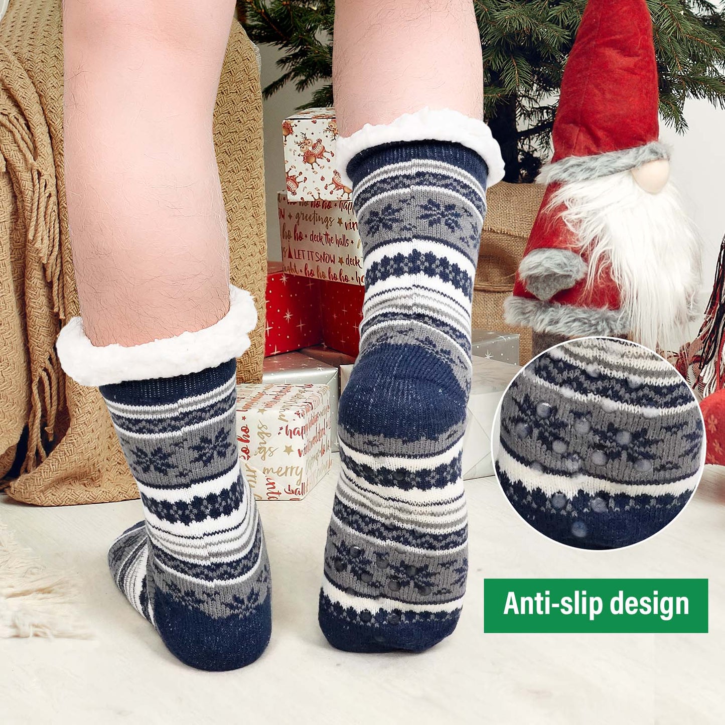 Slipper Socks, PUTUO Fuzzy Socks, Thermal Cozy Warm Fluffy Winter Warm Socks, 1 Pair Plush Socks for Men, Christmas Gifts for Men