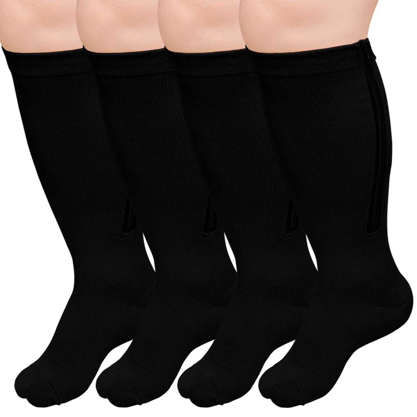 Zipper Compression Socks, PUTUO Compression Socks for Women and Men, Plus Size Closed Toe Compression Stocking with Zipper, 20-30 mmhg Pressure Support Stockings, 2 Pairs