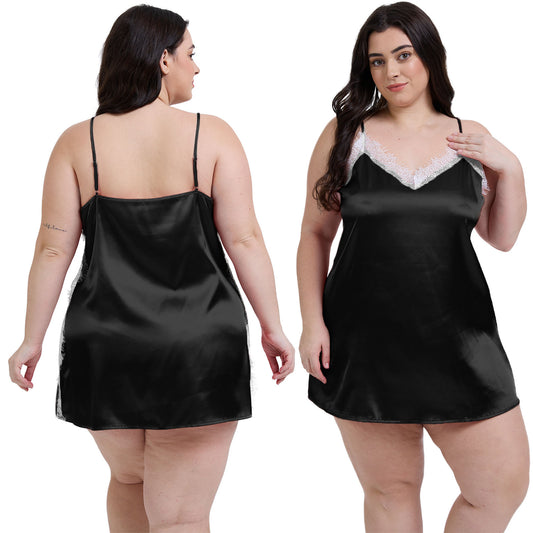 Robes for Women, PUTUO Womens Robes Plus Size, Lace Sexy Satin Robe Womens Silk Cami Nightgown, Sizes XL to 3X