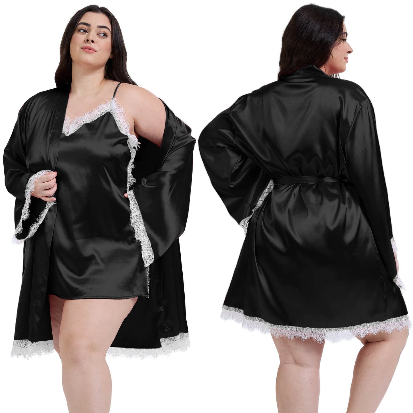 Robes for Women, PUTUO Womens Robes Plus Size, Lace Sexy Satin Robe Womens Silk Cami Nightgown, Sizes XL to 3X