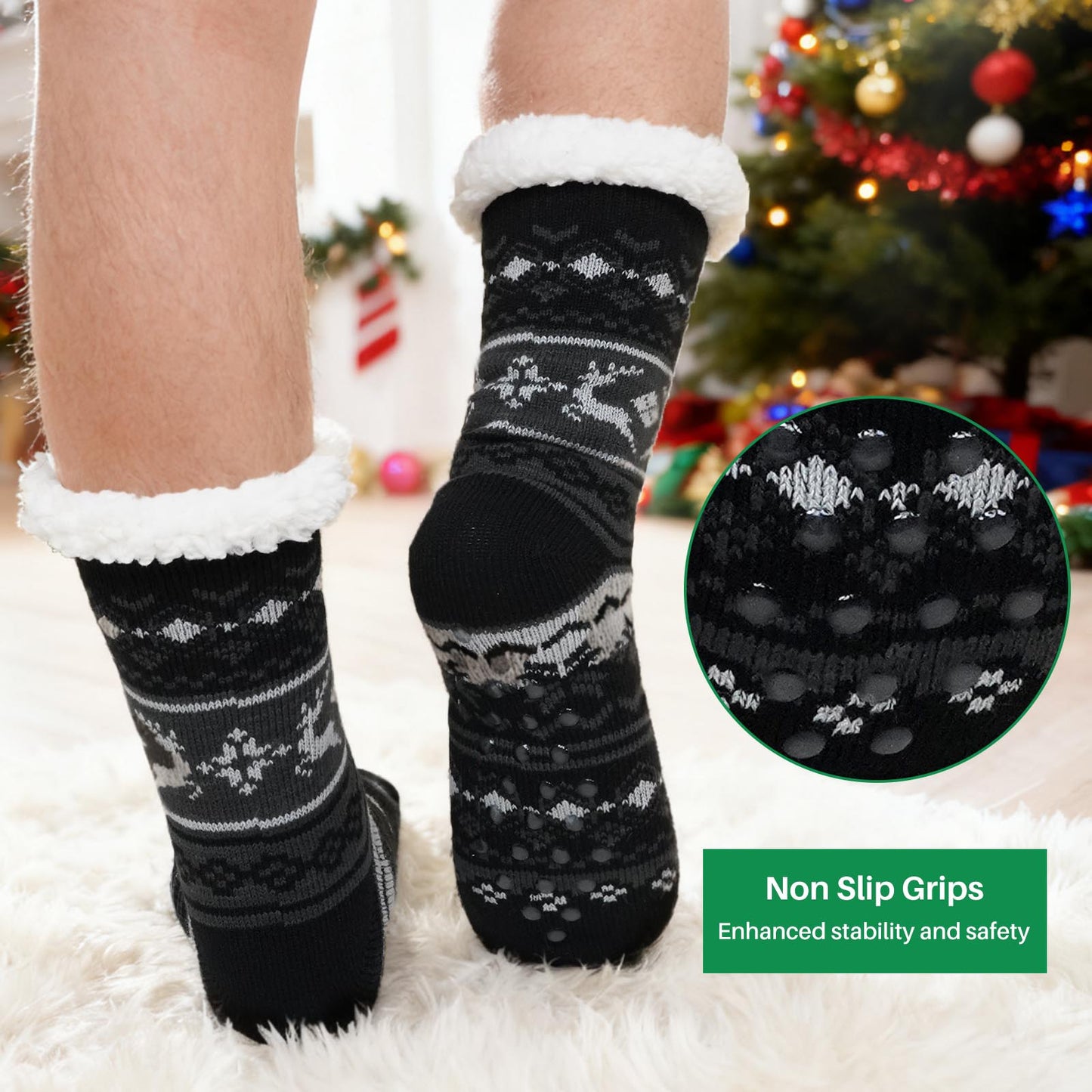 Mens Slipper Socks, PUTUO Non Slip Fuzzy Socks, Cozy Warm Slipper Socks for men, Fluffy Winter Christmas Socks Mens Christmas Gifts, Size 9-12,1 Pair