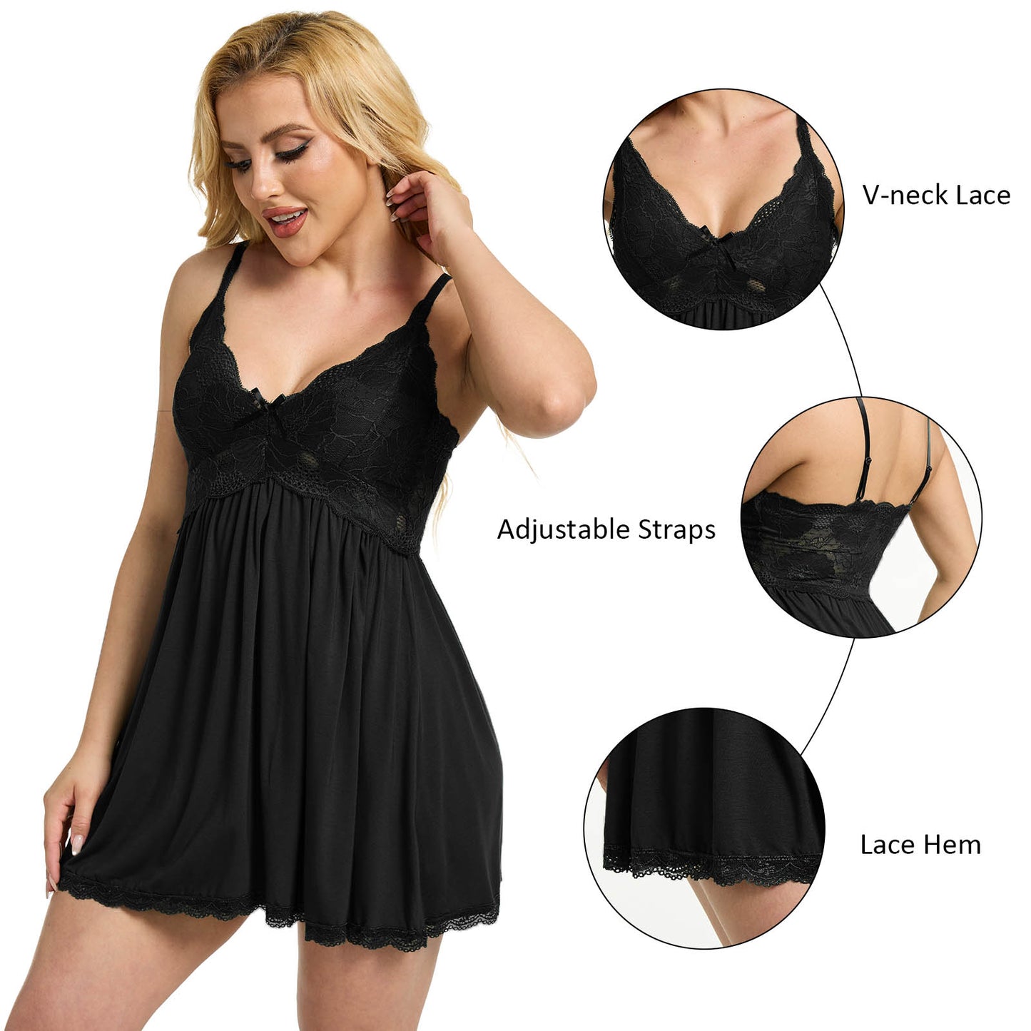 Lingerie for Women, PUTUO Sexy Lingerie, Lace Strap V-Neck Nightgown Naughty Lingerie Chemise Sexy Lingerie Sets