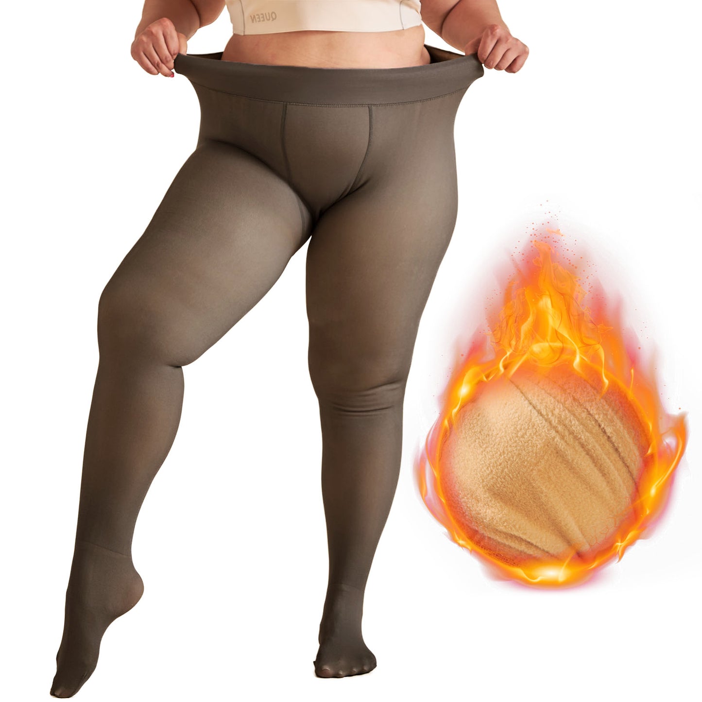 Fleece Lined Tights for Women, PUTUO Plus Size Tights, Sheer Leggings Fake Translucent Plus Size Pantyhose, Winter Thermal High Waisted Pantyhose for Women, Black