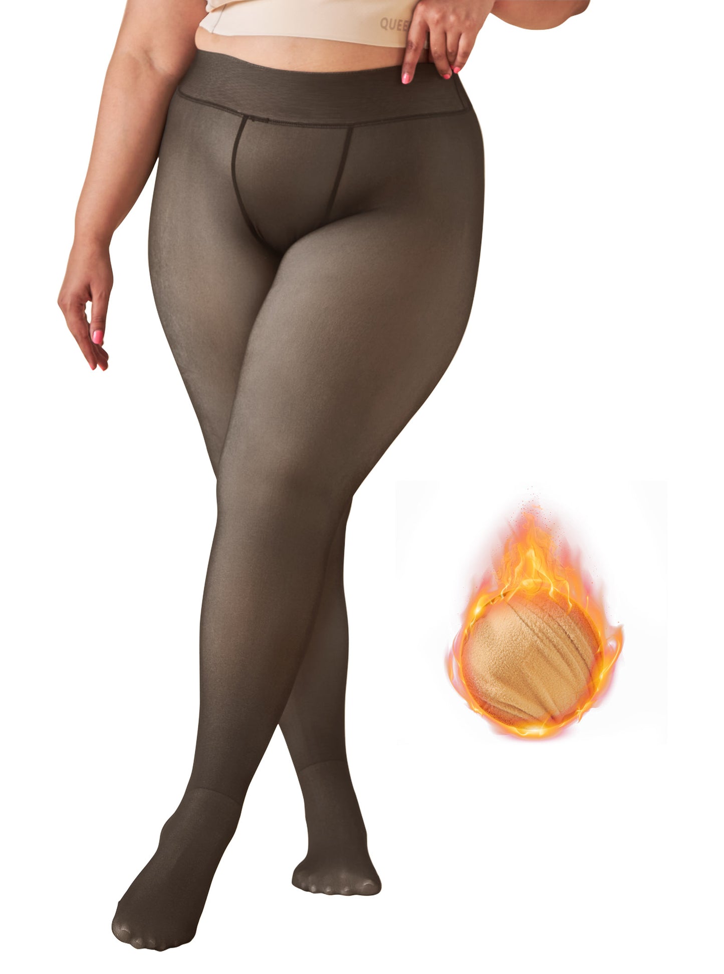 Fleece Lined Tights for Women, PUTUO Plus Size Tights, Sheer Leggings Fake Translucent Plus Size Pantyhose, Winter Thermal High Waisted Pantyhose for Women, Black