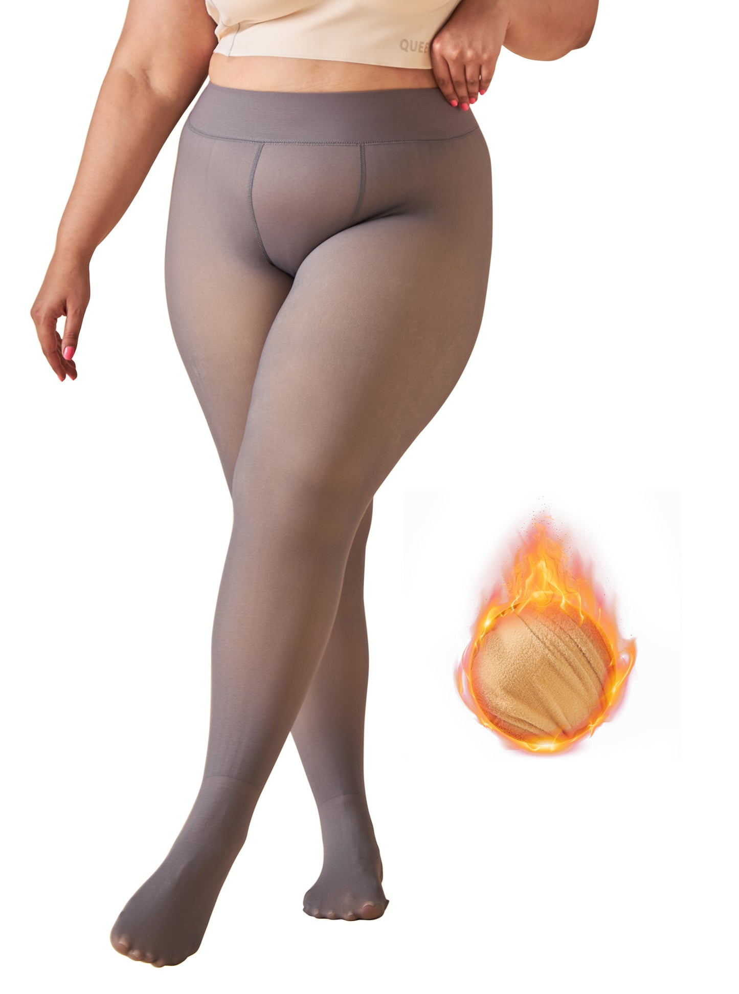 Fleece Lined Tights for Women, PUTUO Plus Size Tights, Sheer Leggings Fake Translucent Plus Size Pantyhose, Winter Thermal High Waisted Pantyhose for Women, Black