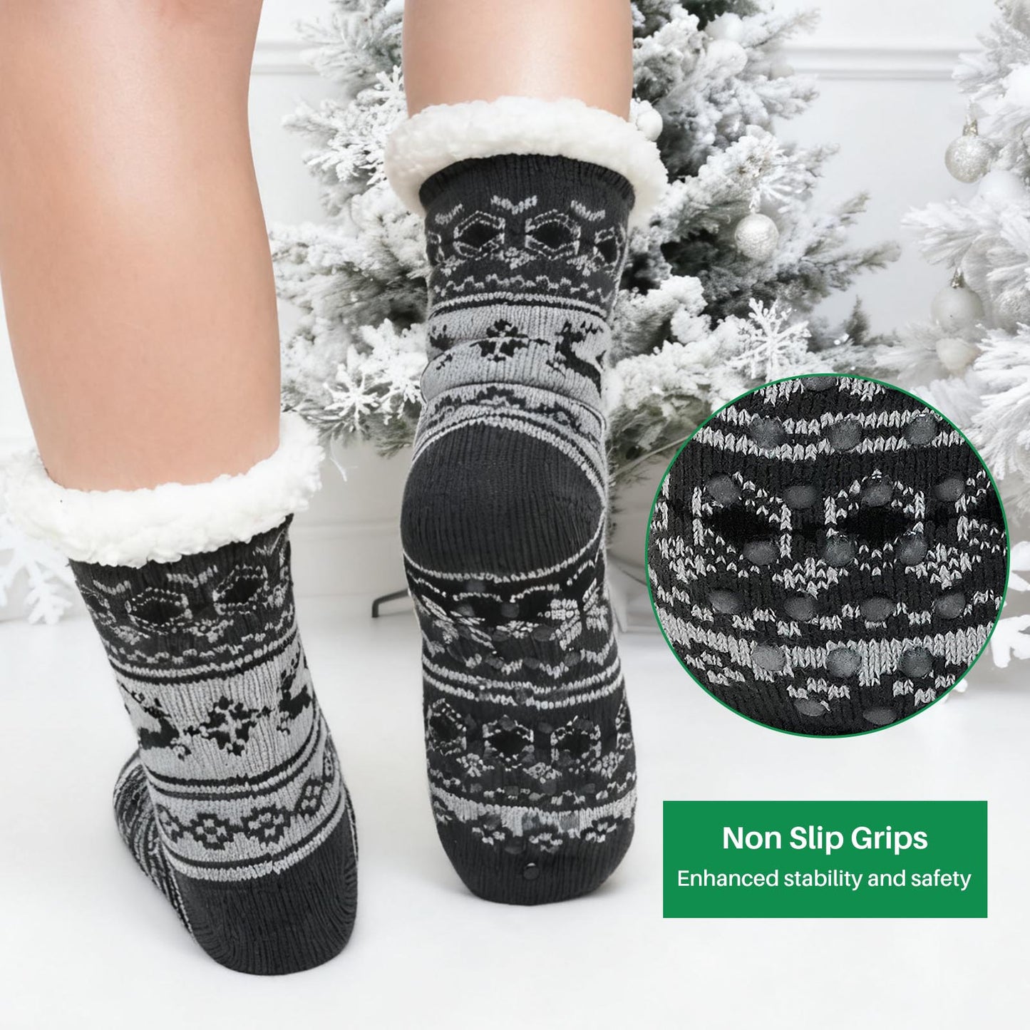 Mens Slipper Socks, PUTUO Non Slip Fuzzy Socks, Cozy Warm Slipper Socks for men, Fluffy Winter Christmas Socks Mens Christmas Gifts, Size 9-12,1 Pair