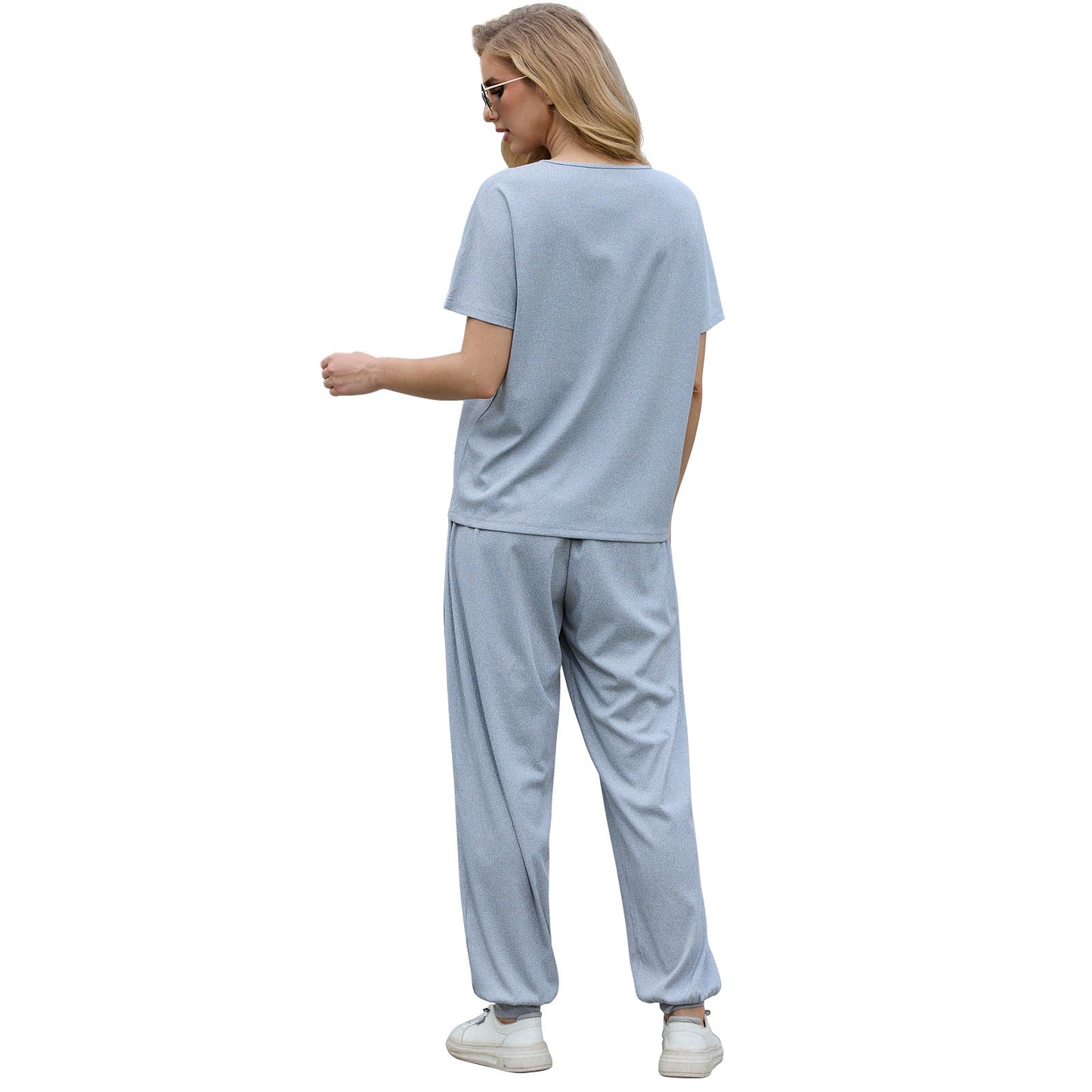 Pajamas for Women, PUTUO Womens Cotton Pajamas, Soft Comfy Pajamas Set, Short Sleeve Tops and Long Pants 2 Piece Womens Pajamas with Pocket