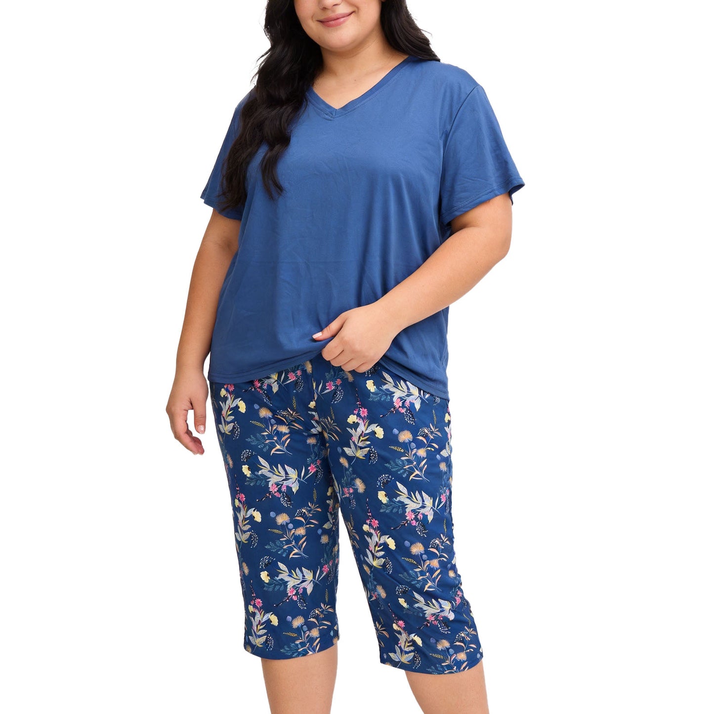 Plus Size Pajamas, PUTUO Womens Pajama Sets, Plus Size Short Sleeve V Neck Capri Pants Pajama Sets, Soft Ladies Pajamas Sleepwear Loungewear