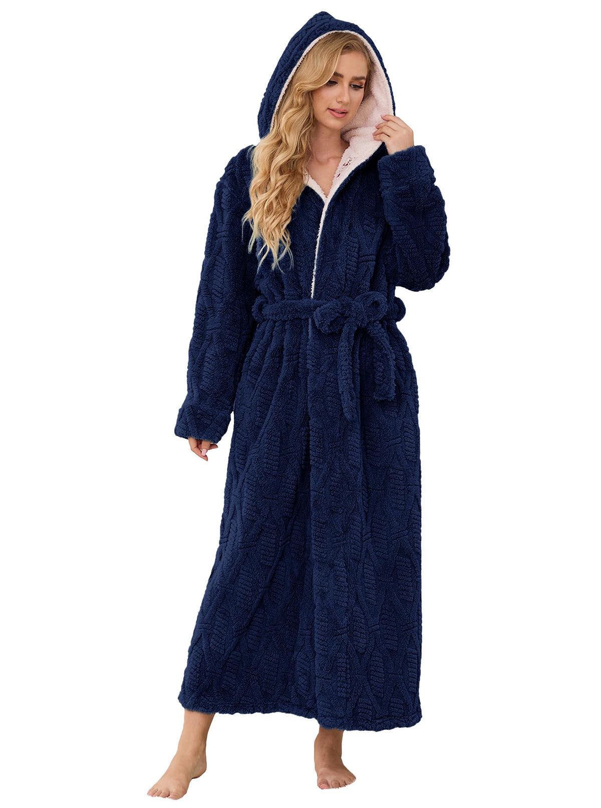 Robes for Women, PUTUO Hooded Womens Robes, Plush Soft Fluffy Long Robe, Comfy Spa Nightgown Housecoat with Side Pocket, Winter Warm Sleepwear Gift for Women