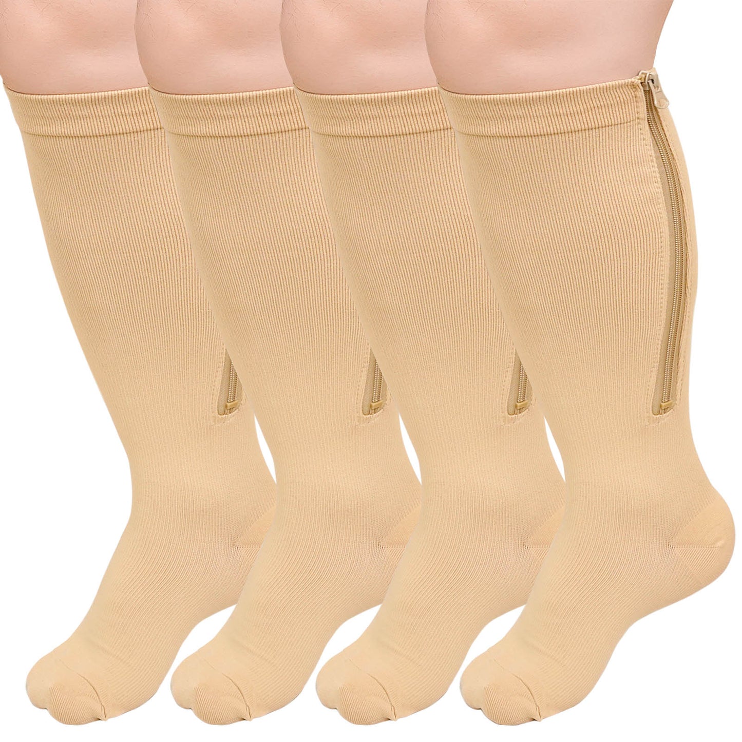 Zipper Compression Socks, PUTUO Compression Socks for Women and Men, Plus Size Closed Toe Compression Stocking with Zipper, 20-30 mmhg Pressure Support Stockings, 2 Pairs