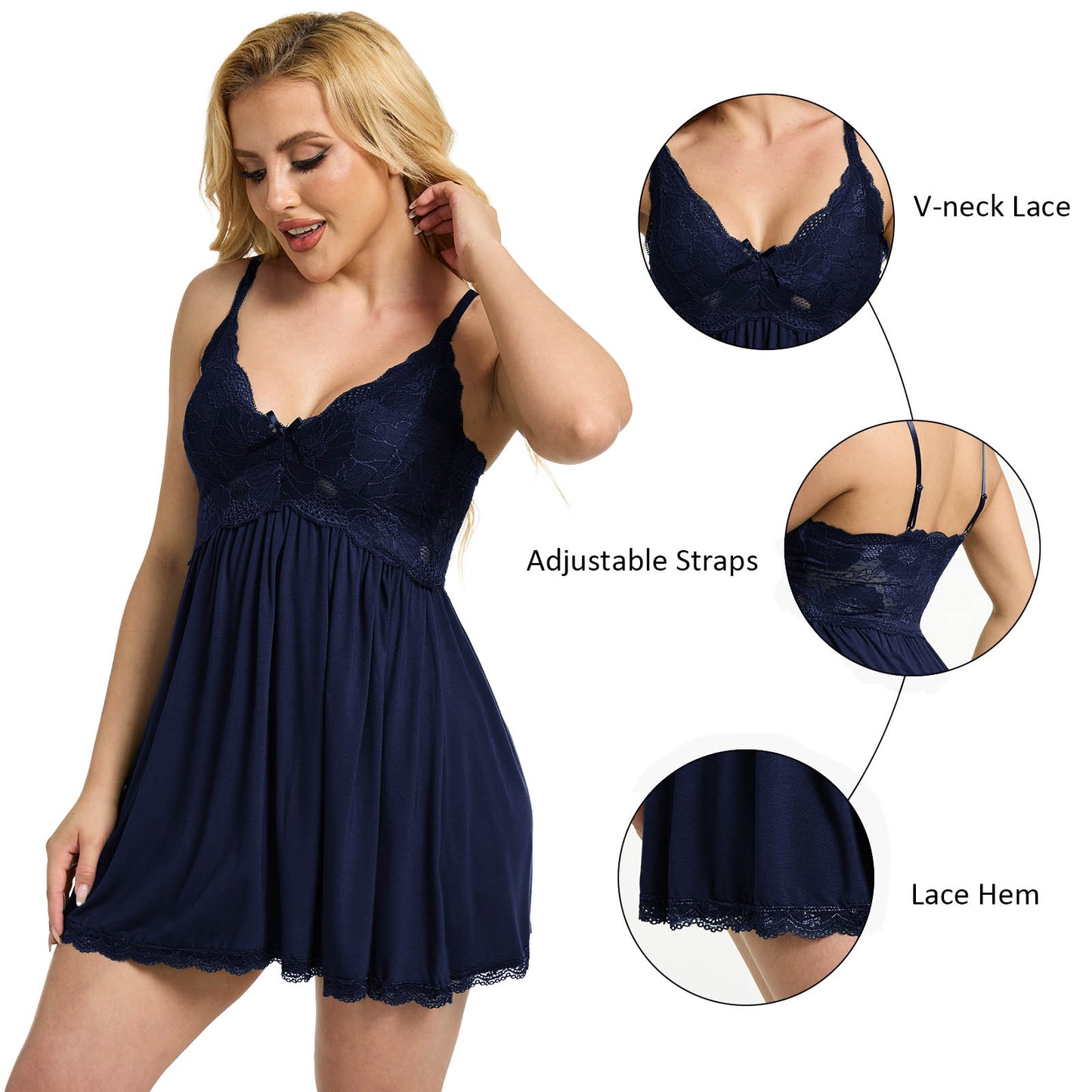 Lingerie for Women, PUTUO Sexy Lingerie, Lace Strap V-Neck Nightgown Naughty Lingerie Chemise Sexy Lingerie Sets