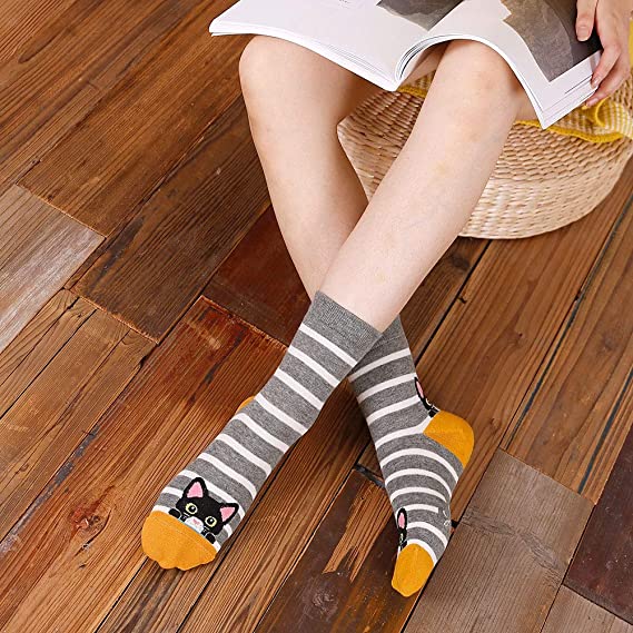 Womens Funny Cute Animal Socks Ladies Cotton Socks Funky Cartoon Dog Socks Novelty Crew Socks, Christmas Gift, 5 Pairs
