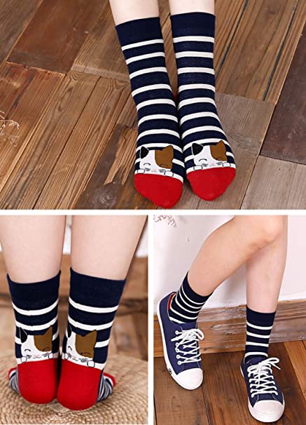 Womens Funny Cute Animal Socks Ladies Cotton Socks Funky Cartoon Dog Socks Novelty Crew Socks, Christmas Gift, 5 Pairs