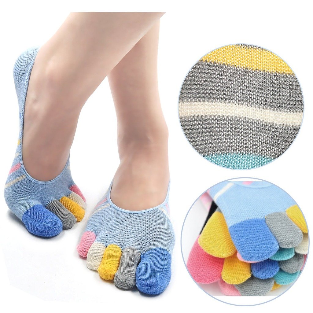 blue no show 5 finger socks for women
