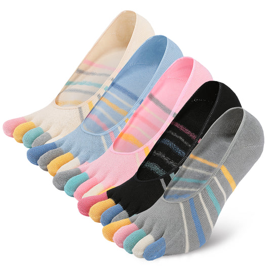 PUTUO Cute Design 5 Finger No show Toe Socks for Women, 5 Pairs